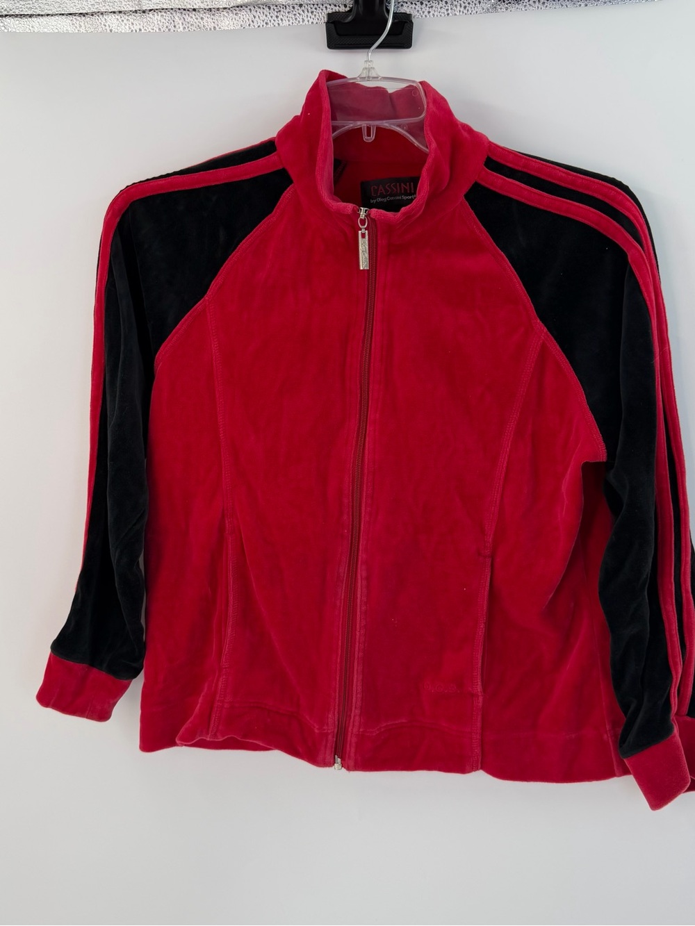 Cassini Velour Track Jacket Women’s Medium Red Black Full Zip Y2K Athletic